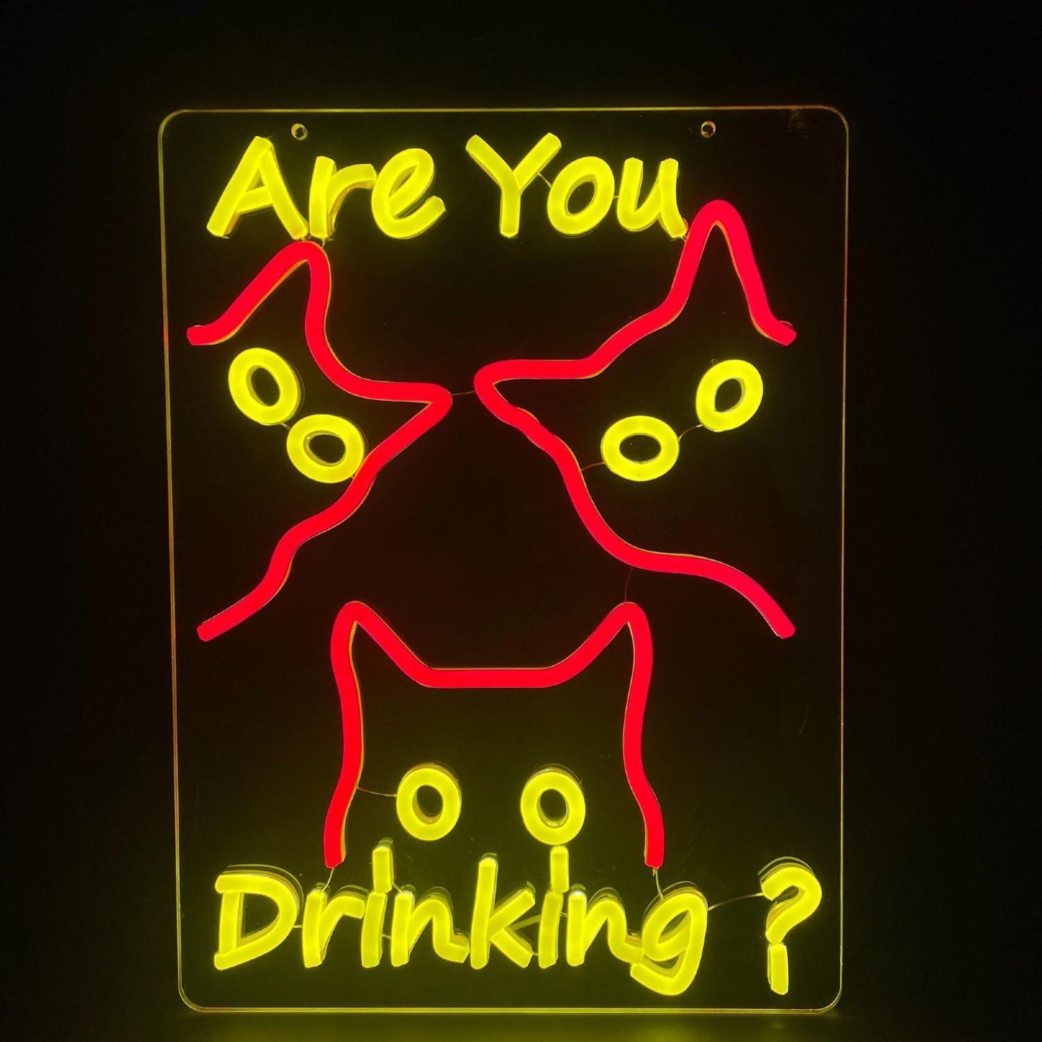 Wine Beer And - Are You Dringking Neon Sign Cat