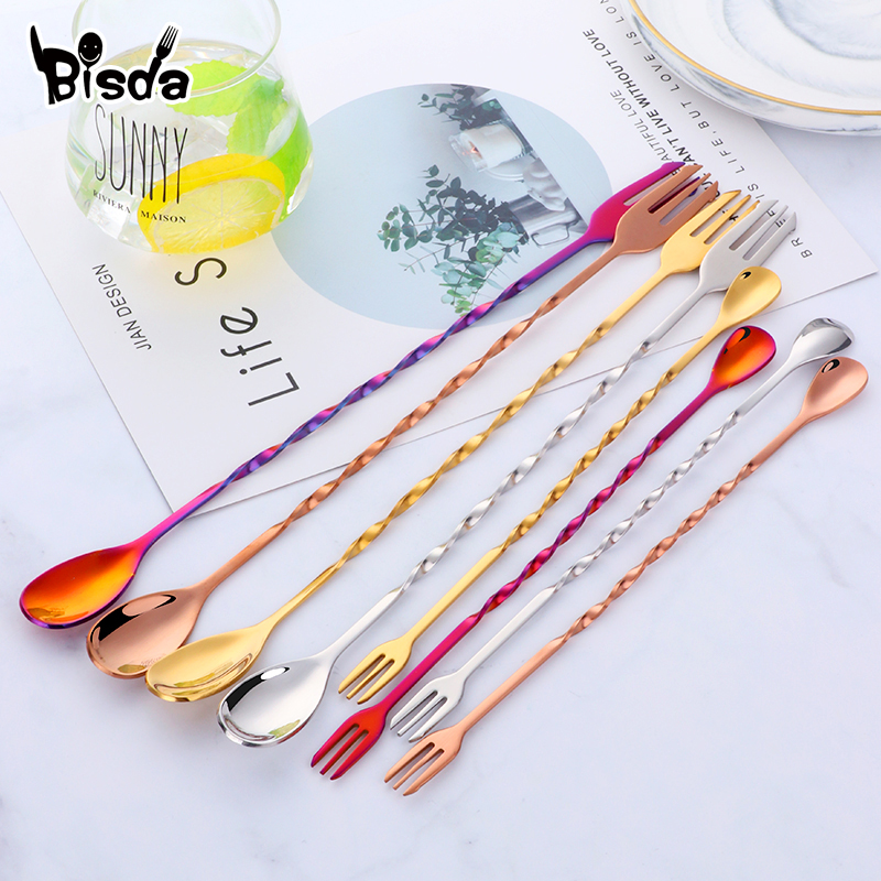 Cocktail Bar Spoons with Fork, - Bar Spoon Twisted บทวิจารณ์และราคา